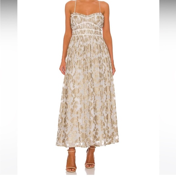 Free People Charlie Bustier, White & Gold Lame’, Formal Maxi Dress - Picture 1 of 10
